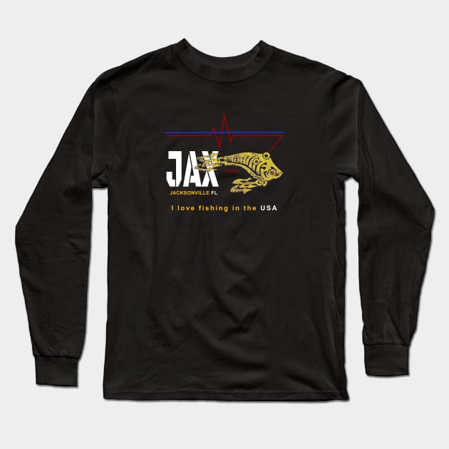 Jacksonville FL.,JAX Beach, I love fishing in the USA Long Sleeve T-Shirt by The Witness